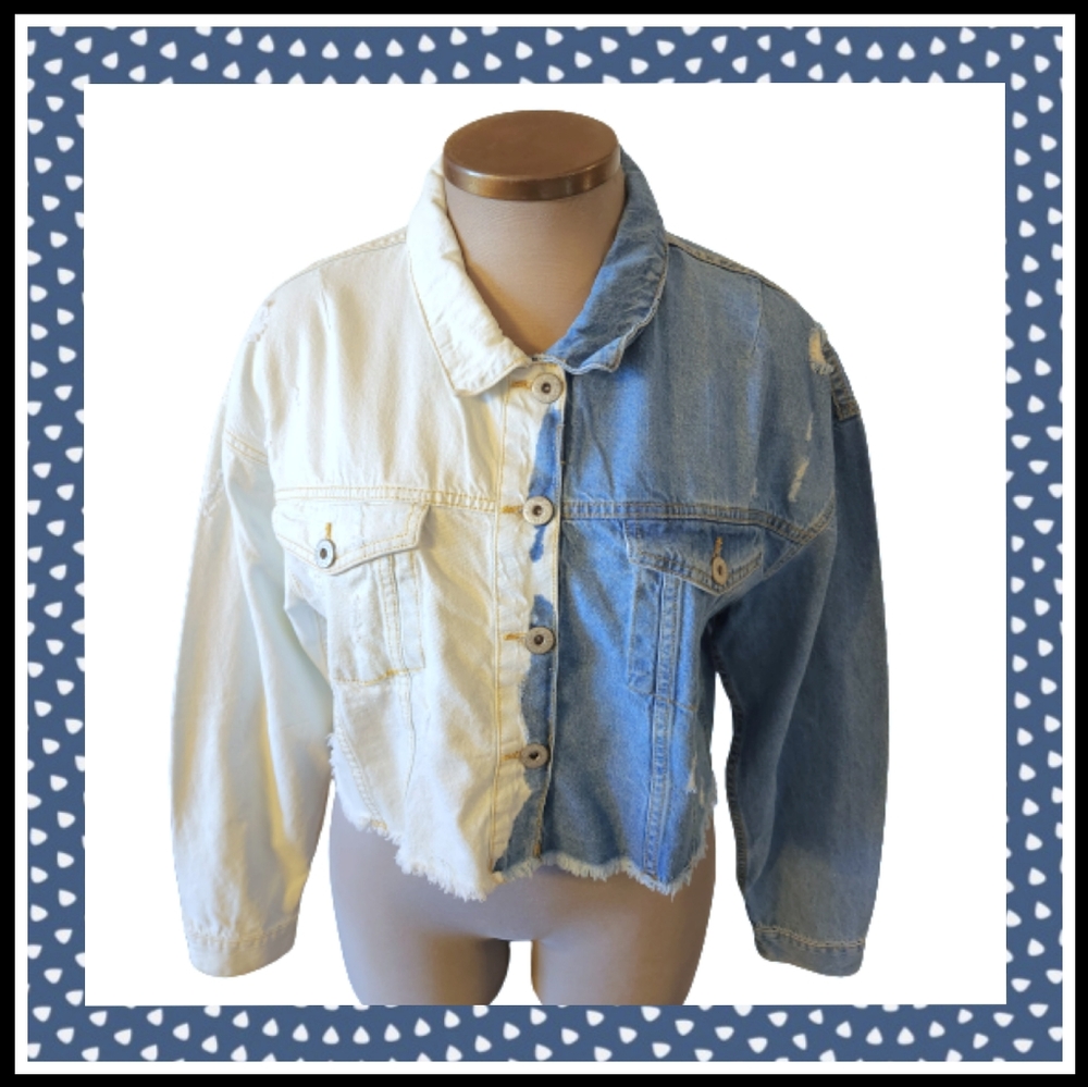 HALF & HALF ☆ ADORABLE ☆ BLEACH DYED ☆ DENIM JACKET ☆ 2x ☆ NWT